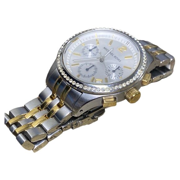Michael Kors Two Tone Chrono Crystal Accent Bezel Stainless Steel Watch MK5098